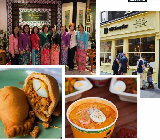  ??  ?? Clockwise, from top left: Sandra opened the first London branch of Old Chang Kee; as a child with her mother; a family gathering in Singapore with her mum, sisters, cousins and nieces; the signature chicken curry puff with egg; Old Chang Kee’s Singapore laksa