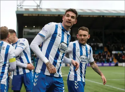  ?? ?? Kyle Lafferty celebrates his goal which proved enough to win the game for Kilmarnock