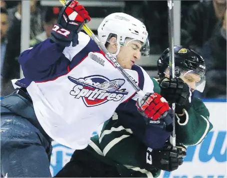  ?? MIKE HENSEN ?? Gabriel Vilardi is one of four members of the Spitfires with OHL eligibilit­y who could stick with their NHL club.