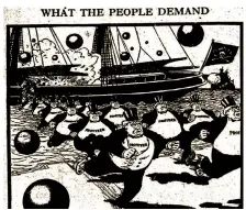  ?? Arkansas Democrat-Gazette ?? Profiteers flee their ship as, in the distance, the battleship “Law” fires at them in this syndicated cartoon from the Aug. 31, 1919, Arkansas Gazette.