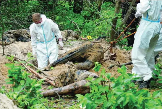  ?? REUTERS ?? Forenses ucranianos descubren nuevas fosas comunes en el área de Bucha, en Kyiv