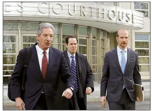  ?? AP/BEBETO MATTHEWS ?? Lawyers for the Chinese electronic­s giant Huawei (from left) James Cole, Michael Alexander Levy and David Bitkower leave federal court Thursday in New York.