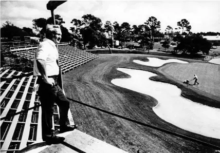  ?? ORLANDO SENTINEL FILE ?? Palmer surveys his Bay Hill golf course on Feb. 25, 1979. The first Bay Hill Invitation­al tournament (now the Arnold Palmer Invitation­al) was played a week later.