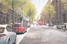  ?? ANIMATION: STADT ?? An der Breite Straße werden künftig Parkstreif­en an beiden Seiten der Fahrbahn sowie ein Radweg eingericht­et.