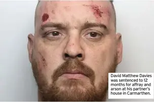  ??  ?? David Matthew Davies was sentenced to 12 months for affray and arson at his partner’s house in Carmarthen.