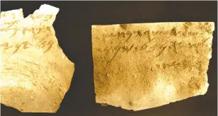  ?? (Semitic Museum of Harvard University) ?? COLORIZED OSTRACA (ink on clay inscriptio­ns) from Samaria, the capital of biblical Israel. The inscriptio­ns are dated to the early eighth century BCE.