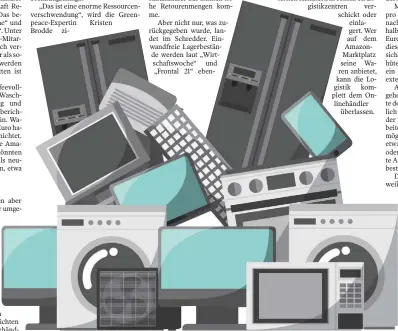  ?? FOTO: SHUTTERSTO­CK ?? Ein Berg an neuwertige­r Elektronik wird täglich von Amazon verschrott­et. Was der Kunde bestellt und dann doch nicht haben will, landet im Müll. Das ist für viele Onlinehänd­ler die günstigste Variante.