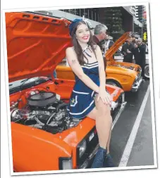  ??  ?? Melanie Koning with a 1972 valiant charger VH. Picture: MIKE BATTERHAM