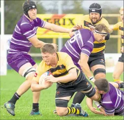  ?? Picture: Phillipa Hilton ?? Canterbury’s Jamie Stephens takes on Leicester Lions