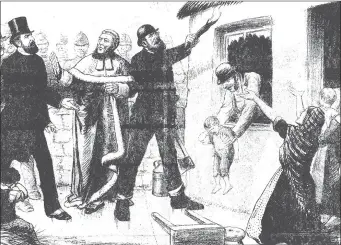  ??  ?? Left: The Law must take its course’, from United Ireland, January 22, 1887; Below: The house in Goulane North, scene of an eviction in 1881.