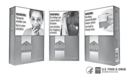  ??  ?? The FDA has proposed placing graphic warnings on cigarette packs, including images of cancerous tumors, diseased lungs and bloody urine.