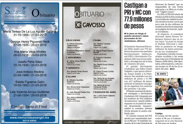  ??  ?? Castigo.
El Consejo del INE aprobó multar al PRI por el indebido resguardo de la Lista Nacional de Electores de Sinaloa.