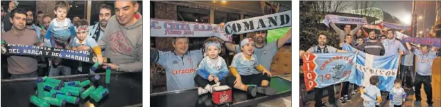  ??  ?? BENGALAS. La afición acompañará al autobús del Celta.
TODOS A UNA. Niños y mayores comparten un sueño.
BALAÍDOS. El estadio, al fondo, será una caldera celeste.