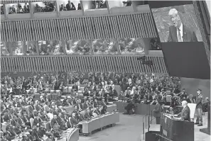  ?? BEBETO MATTHEWS/AP ?? President Donald Trump addresses the U.N. General Assembly on Wednesday.