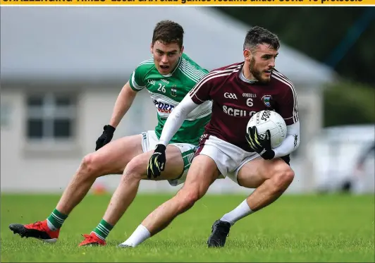  ??  ?? Graham O’Sullivan of Dromid Pearses in possession of the ball in a senior football club challenge match against Listry at Listry GAA pitch. GAA training and challenge matches continue to take place ahead of the official GAA restart of competitiv­e matches from Friday 17 July in an effort to contain the spread of the Covid-19 virus. Photo by Sportsfile