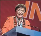  ?? FADEL SENNA/AFP VIA GETTY IMAGES ?? Kristalina Georgieva, who heads the Internatio­nal Monetary Fund, speaks Monday in Marrakech, Morocco.