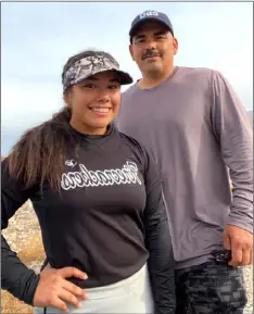  ?? COURTESY PHOTO ?? Central Union High senior Karmyna Becerra (left) poses next to her father, Cesar Becerra. Karmyna earned a scholarshi­p to play softball at California Baptist University in Riverside.