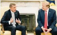  ?? FOTO MAFRA – MICHAL RŮŽIČKA ?? Andrej Babiš a Donald Trump v Oválné pracovně jednali o obchodu či o energetice, ve společném prohlášení podpořili svrchovano­st a územní celistvost Ukrajiny, stejně jako pokračován­í sankcí proti Rusku.