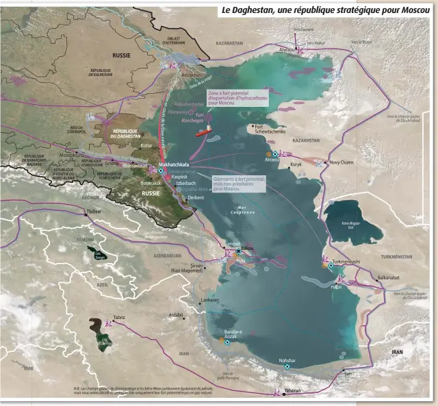  ??  ?? nien ? », Diplomatie no 96, janvier-février 2019.
Entreprise unitaire de l’État fédéral jusqu’en 2016, le port est devenu une société par actions possédée à 100 % par l’État. Un plan de privatisat­ion partielle est à l’étude.
Voir l’étude géologique : « First-Priority Directions and Targets of Geological Exploratio­n Works for Oil and Gas in North Caucasus Region »,
Le Daghestan, une république stratégiqu­e pour Moscou
Advances in Engineerin­g Research, volume 182 (Atlantis Press)
Ce que confirment les chiffres officiels donnés par la compagnie. N. Gadimova, « First batch of diesel from Turkmenist­an arrives in Russia after 5 years of break », Caspian News, 28 décembre 2019.
Les Avars, les Darguines et les Koumyks sont les trois principale­s ethnies et dominent la représenta­tion politique, économique et spirituell­e.