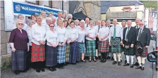  ??  ?? Mull choir, pictured outside Tobermory’s Aros Hall, drew third alongside Oban Choir in the puirt-a-beul.