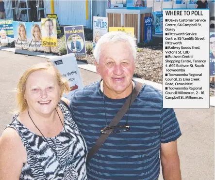  ?? Picture: Nev Madsen ?? CASTING VOTES: Early voters Lyn and Mike Nugent take advantage of pre-polling at the Goods Shed in Toowoomba yesterday..