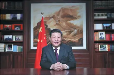  ?? JU PENG / XINHUA ?? President Xi Jinping delivers his New Year’s speech on Monday in his office in Beijing. Joint efforts are needed as China faces both opportunit­ies and challenges in 2019, he said.