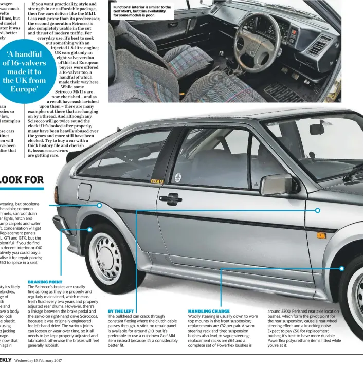  ??  ?? Functional interior is similar to the Golf Mkii’s, but trim availabili­ty for some models is poor.