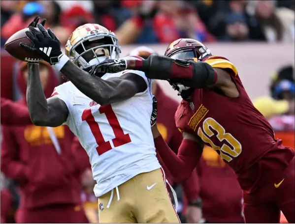  ?? File photo ?? San Francisco wide receiver Brandon Aiyuk, above, or Deebo Samuel will likely be traded after the team reached the Super Bowl.