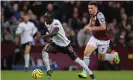  ??  ?? Sadio Mané drives forward at Aston Villa, a match in which he was booked for simulation. Photograph: Matthew Ashton AMA/Getty Images