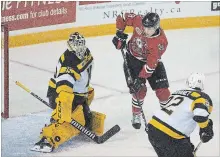  ?? BOB TYMCZYSZYN THE ST. CATHARINES STANDARD ?? The Niagara IceDogs used one of the six draft picks they received from Windsor Spitfires for Logan Brown to select Ben Jones, now the team’s captain and a Vegas Golden Knights prospect.