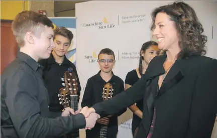  ?? JULIE OLIVER ?? Grammy-winning singer Sarah McLachlan helped unveil the Sun Life Financial Musical Instrument Lending Library program Tuesday
