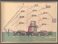  ?? COURTESY OF CUSTOM HOUSE MARITIME MUSEUM ?? A woolie depicting a ship that ran by both steam and wind propulsion. The advent of the steamship was often depicted in sailor’s woolies.