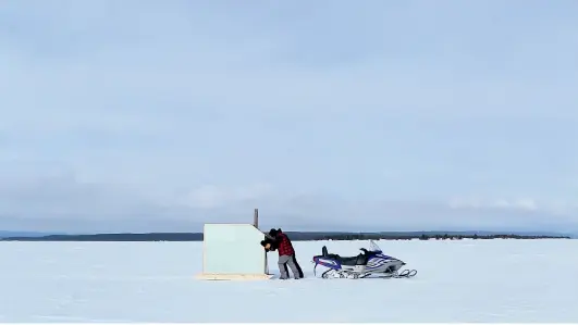  ??  ?? TOP
Jordan Bennett ice fishing (still) 2014
Video
9 min 30 sec COURTESY THE ARTIST