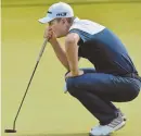  ??  ?? RUB OF THE GREEN: Justin Rose reads his putt on the ninth hole during yesterday’s first round at TPC Boston in Norton.