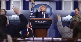  ?? AP ?? NEXT QUESTION: President Trump would prefer to sidestep questions about the government’s coronaviru­s response.