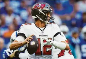  ?? AJ Mast / Associated Press ?? Tampa Bay Buccaneers quarterbac­k Tom Brady throws against the Indianapol­is Colts in the first half of an NFL preseason game in Indianapol­is on Aug. 27.