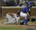  ?? THE ASSOCIATED PRESS ?? Boston’s Blake Swihart (23) slides past New York Mets catcher Travis d’Arnaud to score on an inside-thepark home run during the 10th inning.