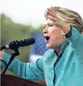  ??  ?? Democratic presidenti­al candidate Hillary Clinton greets members of the audience on stage after speaking at a rally at C.B. Smith Park in Pembroke Pines, Florida, on Saturday.