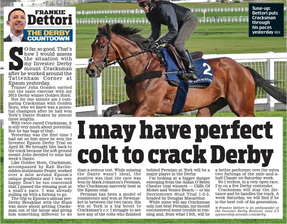  ?? REX ?? Tune-up: Dettori puts Cracksman through his paces yesterday