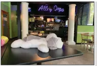  ?? (Arkansas Democrat-Gazette/Eric E. Harrison) ?? Stuffed animals maintain social distancing in the dining room at
Alley Oops.