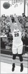  ?? Westside Eagle Observer/RANDY MOLL ?? Kya DeZurik shoots a 3-pointer during a game in Gentry earlier this season. DeZurik has been an important outside shooter for the Lady Pioneers.