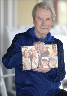  ?? JOEL ROSENBAUM — THE REPORTER ?? Paul Cullen of Fairfield holds a collage of pictures of his late wife, Pamela (upper right) and daughter, Pamela Ferguson and granddaugh­ter, MacKenzie, 15 who live in Bend, Oregon. Shortly after Cullen’s wife died he discovered his daughter who he never knew and has built a new relationsh­ip with her spending last Christmas with her.