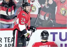  ?? SEAN KILPATRICK/THE CANADIAN PRESS ?? Ottawa Senators left wing Viktor Stalberg (24) celebrates his goal as fans go wild during first period NHL hockey action against the Columbus Blue Jackets, in Ottawa on Saturday.