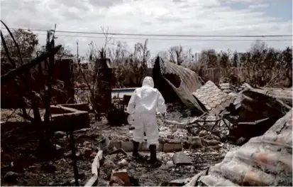  ?? MENGSHIN LIN/ASSOCIATED PRESS ?? Leola Vierra walked through the remains of her Lahaina home Tuesday for the first time since fire engulfed the town in August.