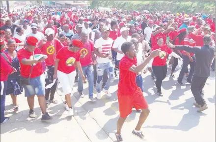  ?? ?? Workers who are members of trade unions which are affiliates of TUCOSWA during one of the marches organised by the federation in Manzini in this file picture.