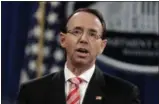  ?? EVAN VUCCI — THE ASSOCIATED PRESS FILE ?? Deputy Attorney General Rod Rosenstein speaks at the Department of Justice.