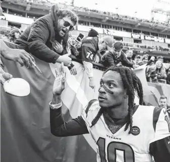  ?? Brett Coomer / Staff photograph­er ?? Texans fans couldn’t have dreamed they were saying goodbye to DeAndre Hopkins in 2019, or that he would fetch nothing more than a past-his-prime David Johnson and no first-round picks.