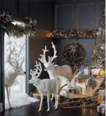  ?? FRONTGATE VIA AP ?? Life-sized mechanical reindeer from Frontgate which might just be the topper on your holiday décor. Clad in snowy-white faux fur, the Hansa reindeer is meant for indoor use only.