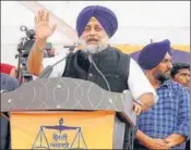  ?? HT PHOTO ?? SAD president Sukhbir Singh Badal addressing a protest rally against the Congress government in Ferozepur.
