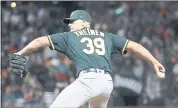  ?? STEPHEN LAM – GETTY IMAGES ?? A’s closer Blake Treinen is flourishin­g with the team that drafted him in 2011 but traded him to Washington in 2013.